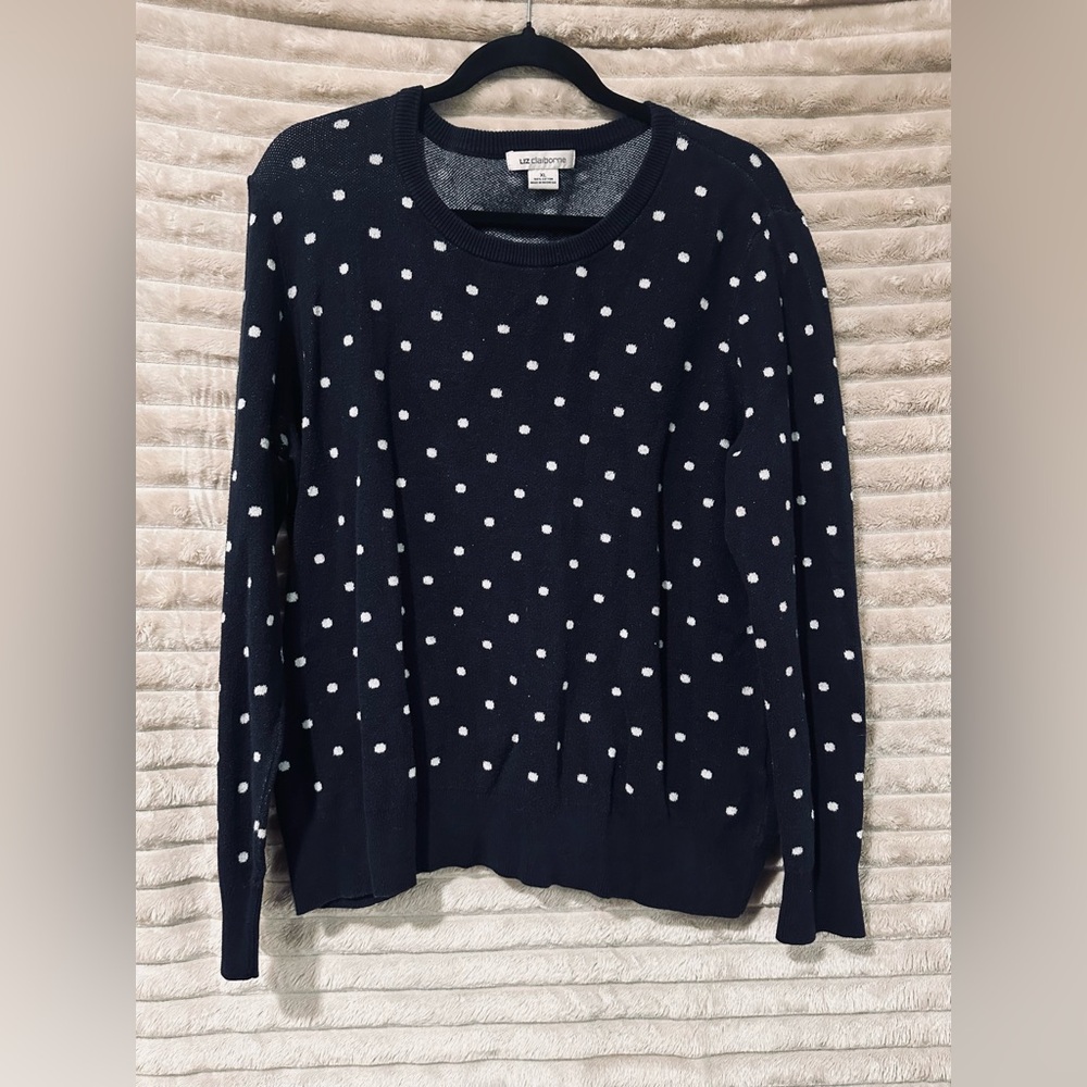 Liz Claiborne Navy Polka Dot Crewneck Sweater